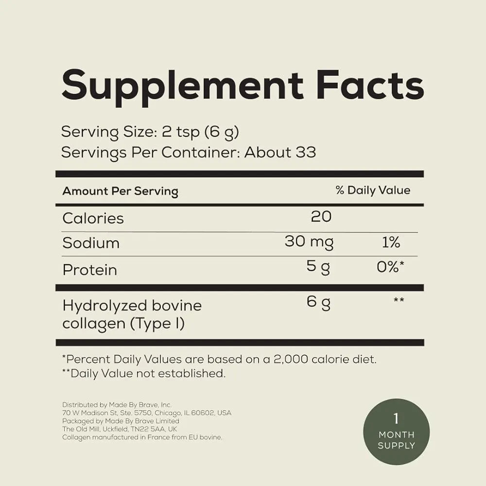 Ancient + Brave True Collagen Powder 7.05oz , EU Grass Fed Collagen Peptides, Highly Absorbable Protein Powder, Supplements for Women, Supplement for Hair, Skin and Nails