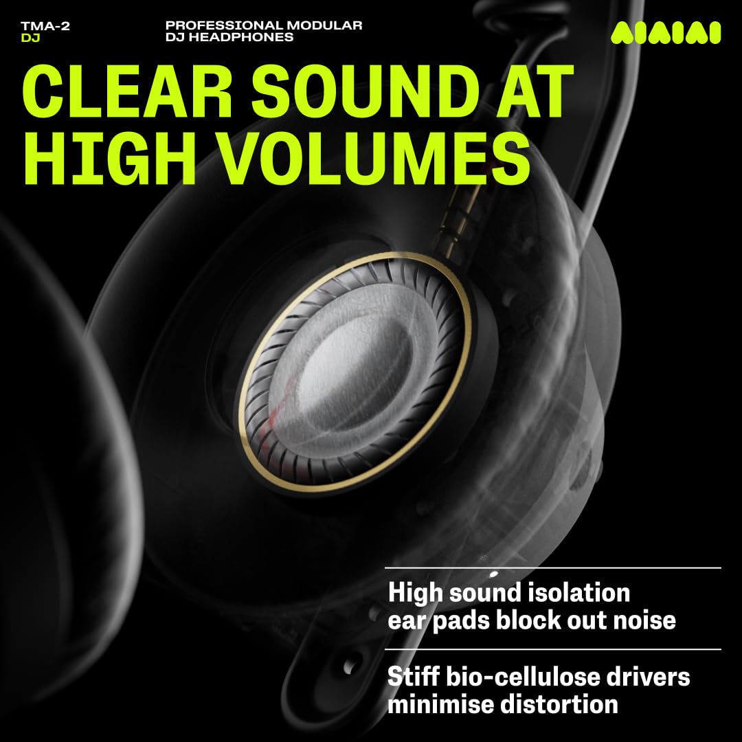 AIAIAI TMA-2 DJ XE Wired On-Ear DJ Headphones, 168g, Black, Balanced Audio | 40mm bio-cellulose drivers, 3.5mm jack, high-isolation memory-foam pads, weighing only 168g, balanced sound, modular parts