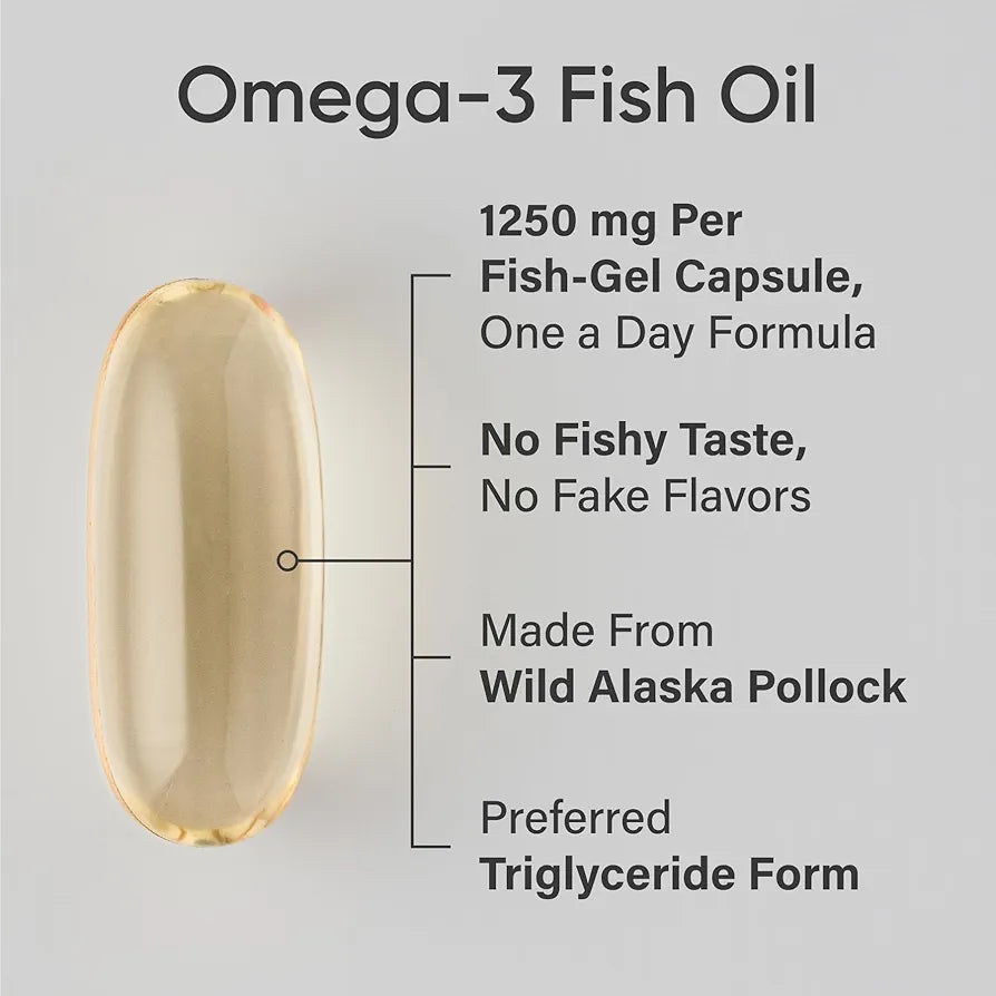 Sports Research Triple Strength Omega 3 Fish Oil 1250mg from Wild Alaskan Pollock - Burpless Fish Oil Supplement with Omega-3 EPA & DHA - Sustainably Sourced, Non-GMO, Gluten Free - 30 Softgels