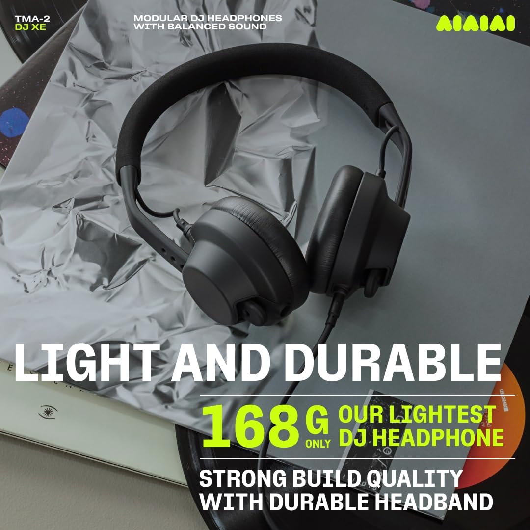 AIAIAI TMA-2 DJ XE Wired On-Ear DJ Headphones, 168g, Black, Balanced Audio | 40mm bio-cellulose drivers, 3.5mm jack, high-isolation memory-foam pads, weighing only 168g, balanced sound, modular parts