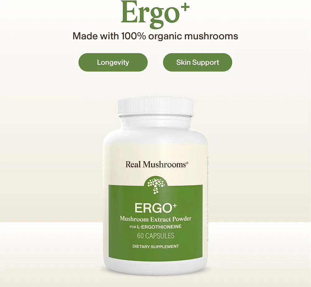 Real Mushrooms Ergothioneine Supplement – Golden Oyster Mushroom with Beta-Glucans – L-Ergothienine Extract Poweder – Organic, Vegan, Non-GMO, No Fillers – 60 Capsules Mushroom Supplement for Humans