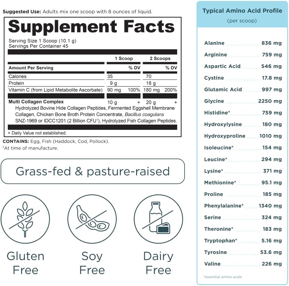 Ancient Nutrition Collagen Peptides Powder, Multi Collagen Protein, Women & Men, Vitamin C, Probiotics, Hydrolyzed Collagen, Supports Skin, Joints, Gut Health, Unflavored (40 Servings)