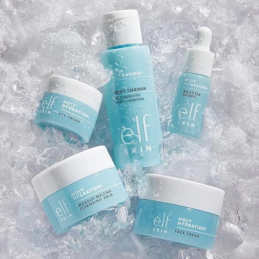 e.l.f. SKIN Holy Hydration! 4-Piece Travel-Friendly Skincare Mini Kit with Cleanser, Makeup Remover, Moisturizer, and Eye Cream
