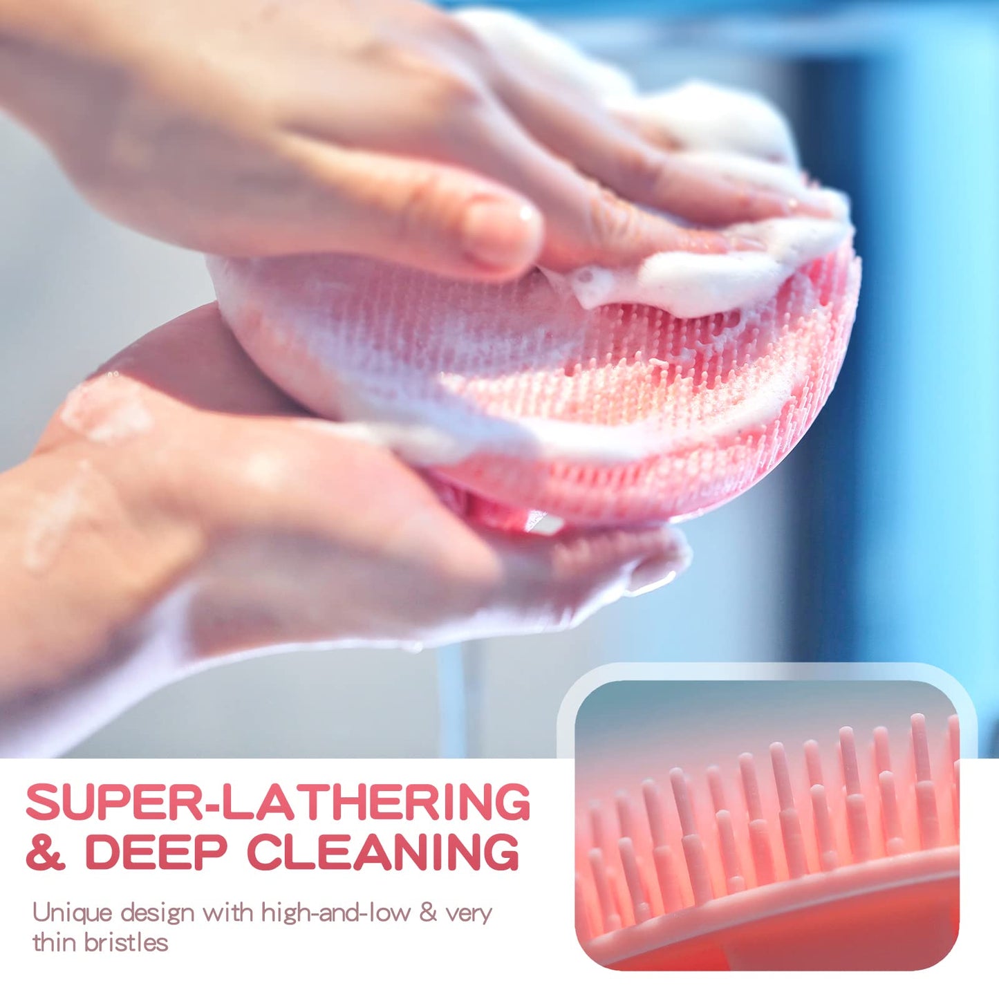 Manmihealth Silicone Back Scrubber(Thick Bristles) & Soft Bath Glove Set, Super-Exfoliating Body Scrubber & Super-Lathering Shower Brush Combination, with a Free Hook.(Black)