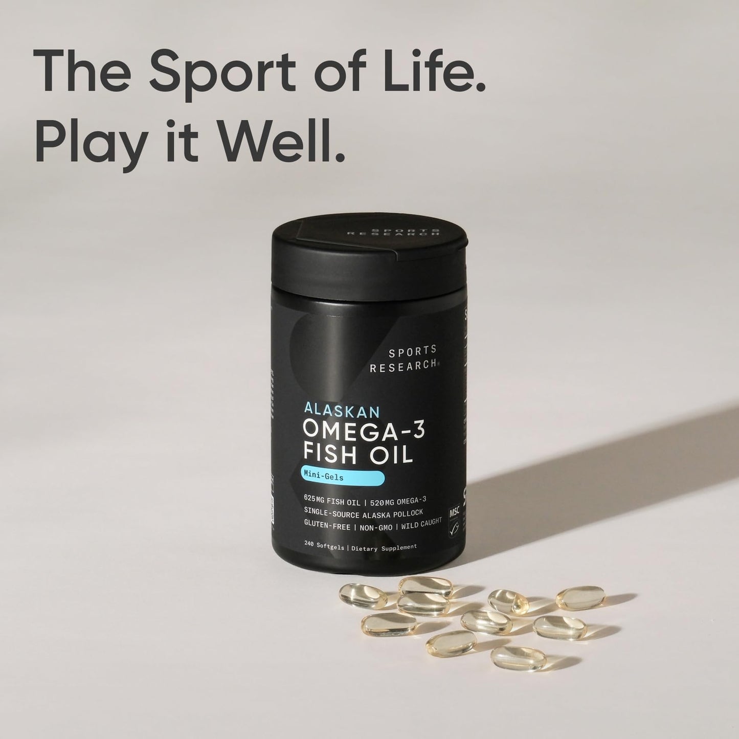 Sports Research® Omega-3 Fish Oil 1250mg from Wild Alaska Pollock, 30 Count | Always Fresh Never Fishy | 690mg EPA 260mg DHA per Softgel · Heart & Brain Health* · MSC Certified Sustainable - 30 Servings