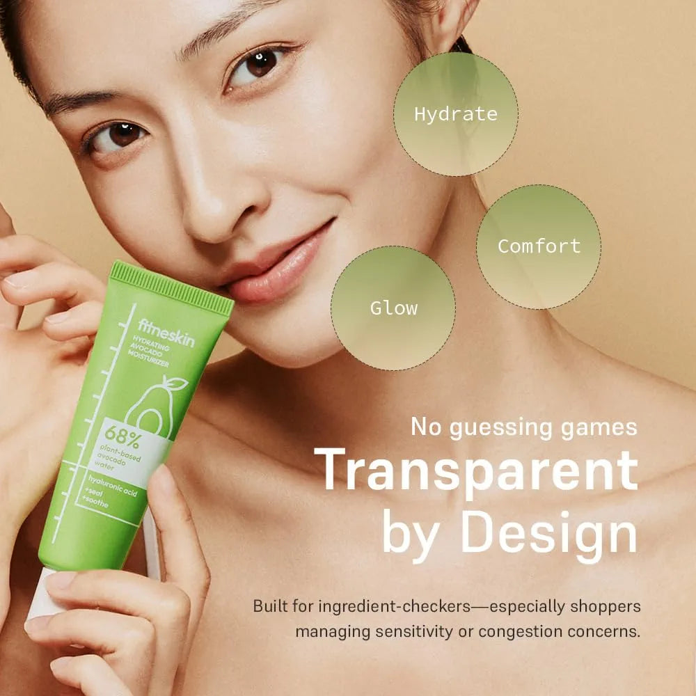 Hydrating Avocado Moisturizer, 1.7 Fl Oz  – Avocado Fruit Water + Hyaluronic Acid, Vitamin B3 & Pro-Vitamin B5 – Creamy-Soft Barrier Hydration, Fragrance-Free, Vegan Korean Skincare