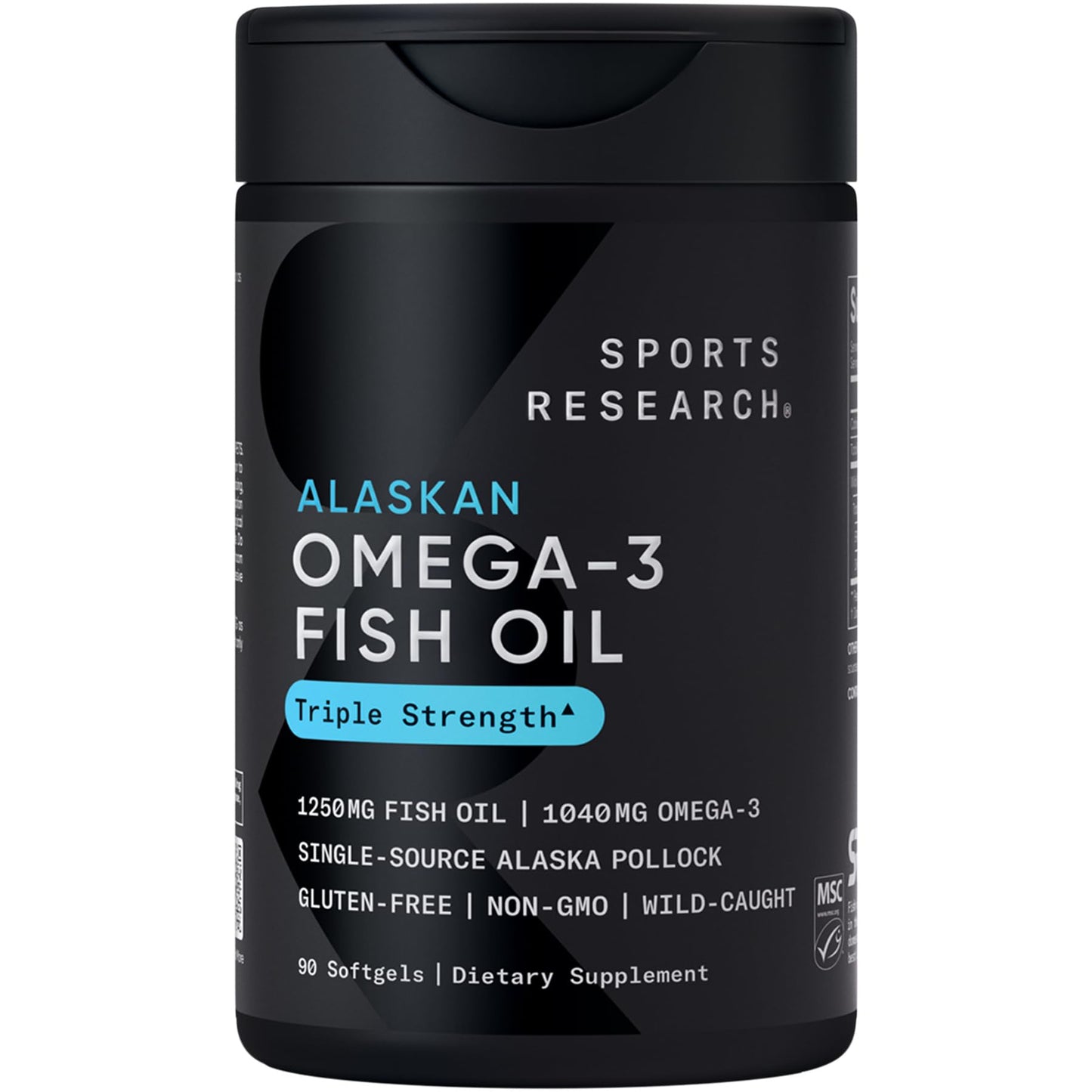 Sports Research® Omega-3 Fish Oil 1250mg from Wild Alaska Pollock, 30 Count | Always Fresh Never Fishy | 690mg EPA 260mg DHA per Softgel · Heart & Brain Health* · MSC Certified Sustainable - 30 Servings