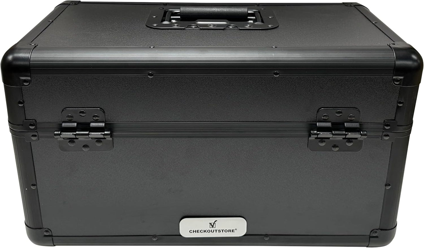 CheckOutStore Black Aluminum 7" 45 RPM Record Storage Box (Holds Up to 200 Records)