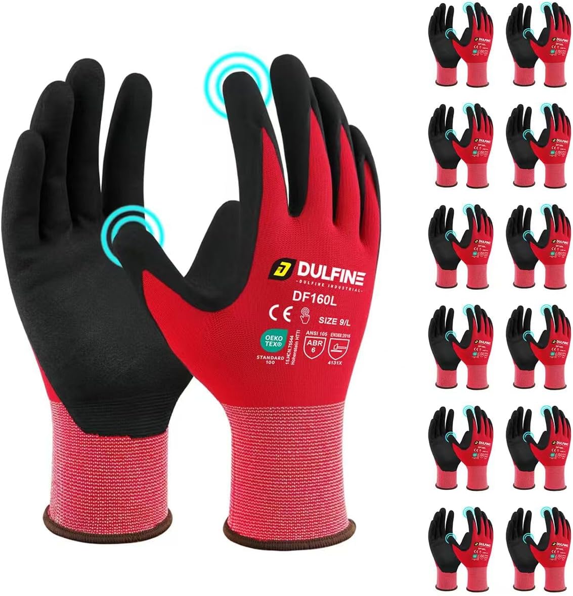 DULFINE MicroFoam Nitrile Coated 3/12/36 Pairs Work Gloves for Men & Women | Strong Grip, Touchscreen, Seamless Nylon Knit, Ideal for General Purpose, Automotive, Home Improvement, Painting