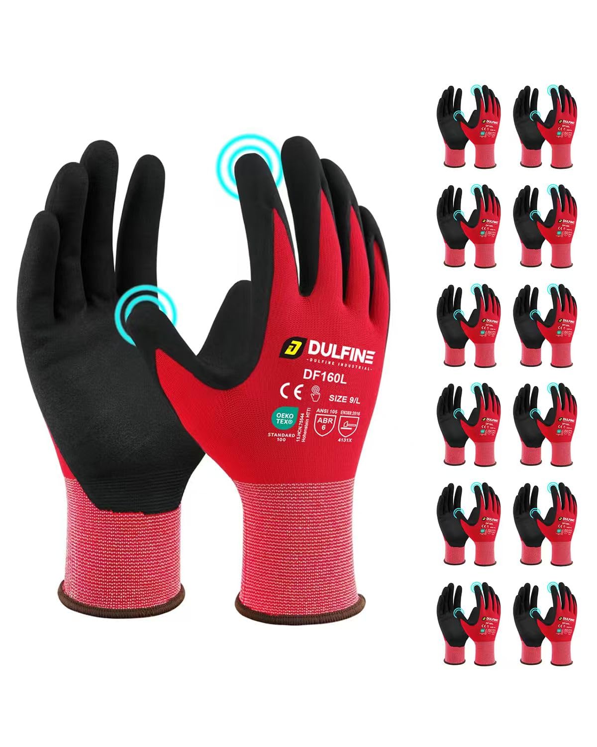 DULFINE MicroFoam Nitrile Coated 3/12/36 Pairs Work Gloves for Men & Women | Strong Grip, Touchscreen, Seamless Nylon Knit, Ideal for General Purpose, Automotive, Home Improvement, Painting