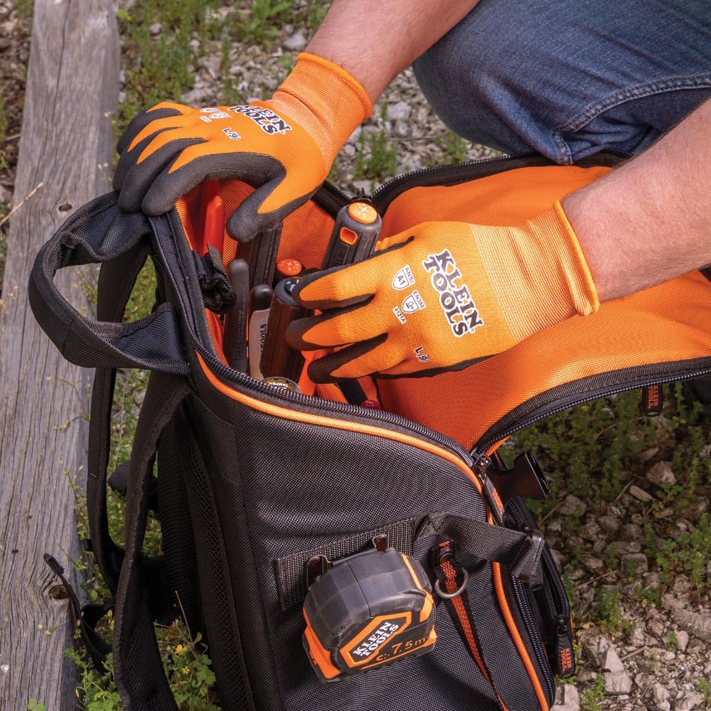KLEIN TOOLS 60580 Work Gloves, Knit Dipped Cut Resistant ANSI A1 Nitrile Coated Gloves, Nylon-Spandex, Touchscreen Capable, Medium, 2-Pair