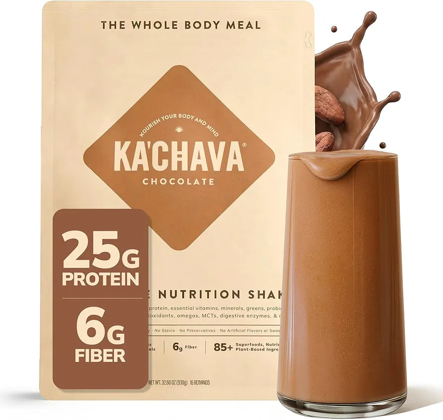 Ka’Chava Whole Body Meal Shake Chocolate 2 lb – Vegan Protein Powder with 85+ Superfoods & Greens – Plant-Based Meal Replacement with Probiotics & Digestive Enzymes – Gluten & Dairy Free 