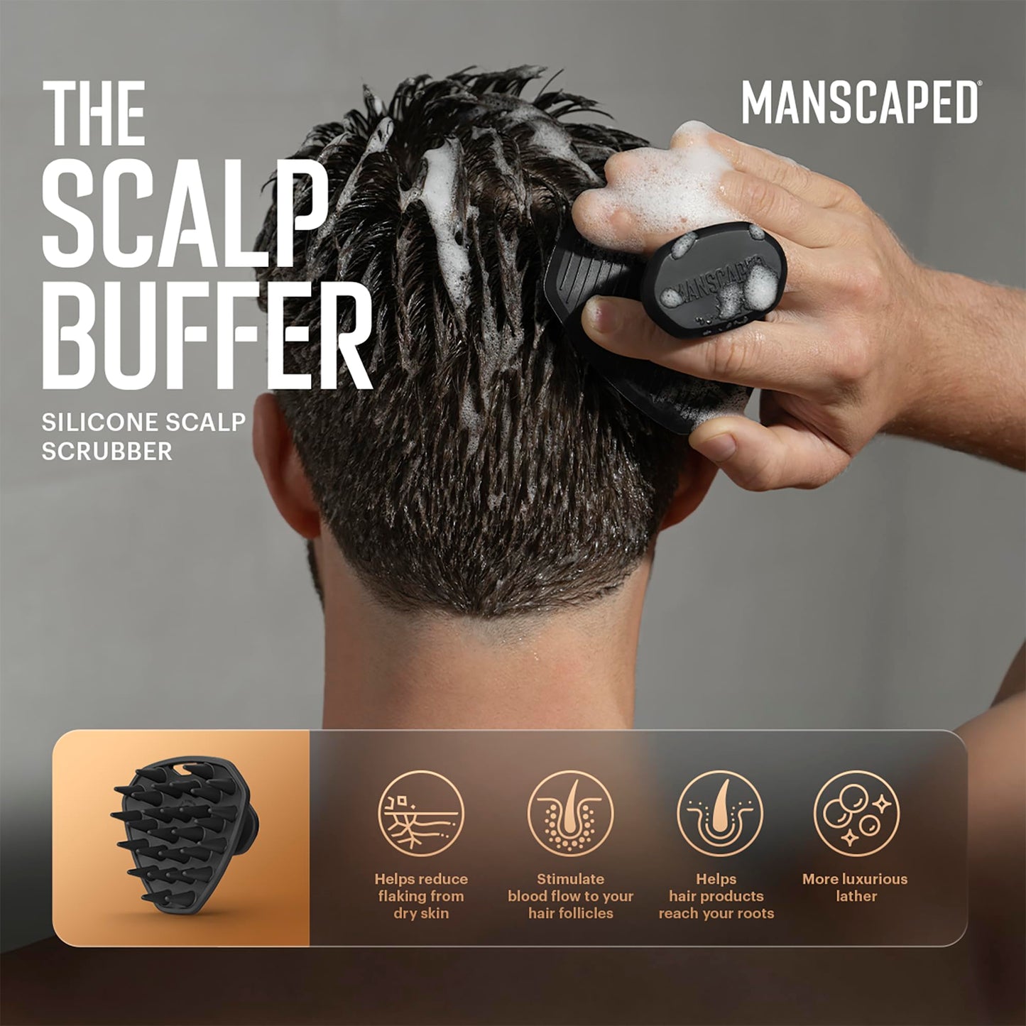 MANSCAPED® The Body Buffer Premium Silicone Scrubber for Nourishing, Cleaning & Exfoliating Your Skin - Lather Boosting Bristles with Ergonomic No-Slip Handle, Long-Lasting & Easy to Clean (1-Pack)