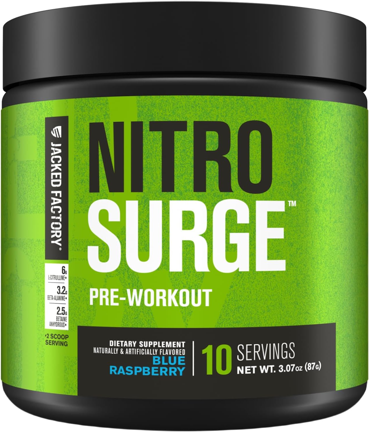 Jacked Factory NITROSURGE Pre Workout Supplement - Endless Energy, Instant Strength Gains, Clear Focus, Intense Pumps - NO Booster & Preworkout Powder with Beta Alanine - 30 Servings, Cherry Limeade