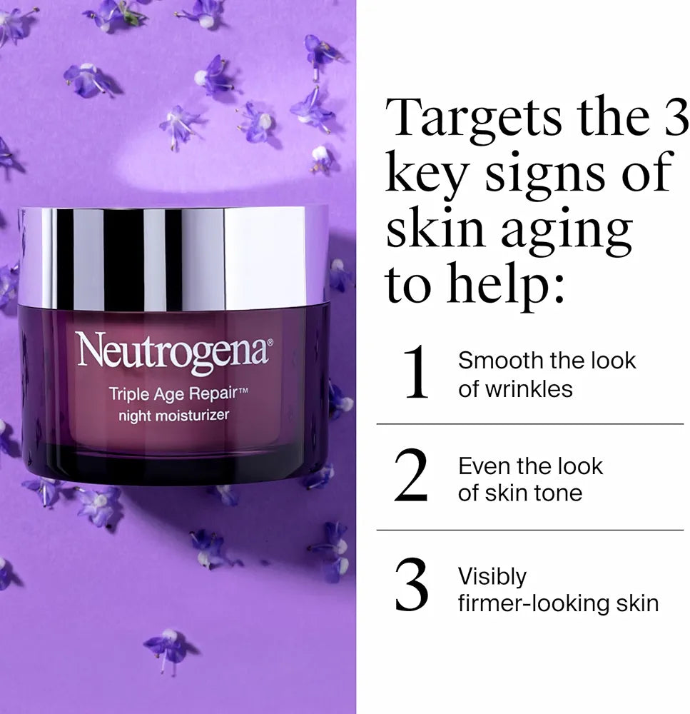 Neutrogena Triple Age Repair Night Face Moisturizer with Hexinol Technology and Vitamin C, 1.7 oz