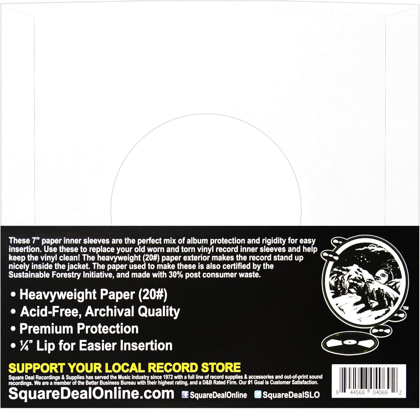 (500) Archival Quality Acid-Free Heavyweight Paper Inner Sleeves for 7 Inch Vinyl Records #07IW