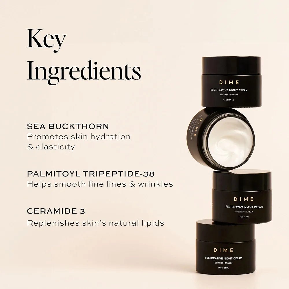 DIME Beauty Restorative Night Cream: Anti-Aging Face Moisturizer with Ceramides, Peptides, Sea Buckthorn, and Squalane - 1.7 oz / 50 ml