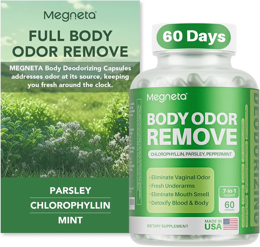 Body Deodorizing Supplement, Natural Internal Odor Control Pills for Men & Women, Chlorophyll Capsules for Skin, Breath and Gut Health 