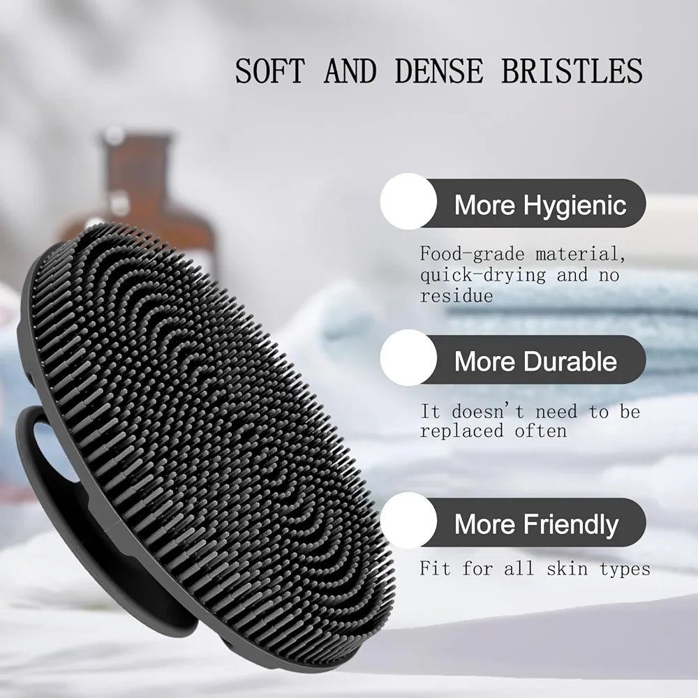 INNERNEED Food-Grade Soft Silicone Body Scrubber Shower Brush Handheld Cleansing Skin Brush, Gentle Exfoliating and Lather Well 