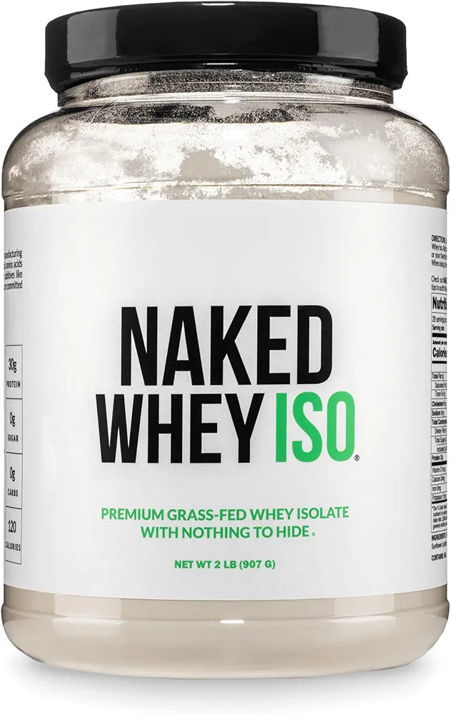 NAKED Whey Isolate Protein - Only 2 Ingredients, 30g Grass-Fed Protein, Zero Carb, Unflavored, Undenatured, Non-GMO, No Soy, Gluten-Free, No Preservatives - 28 Servings