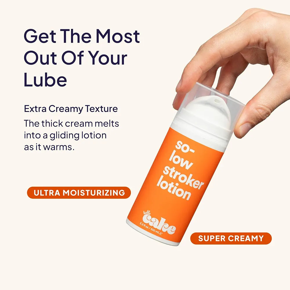 Hello Cake So-Low Stroker Lotion - Premium Moisturizing Personal Lubricant for Men with Coconut Oil, Avocado Oil, and Aloe Vera, 3.3 fl oz
