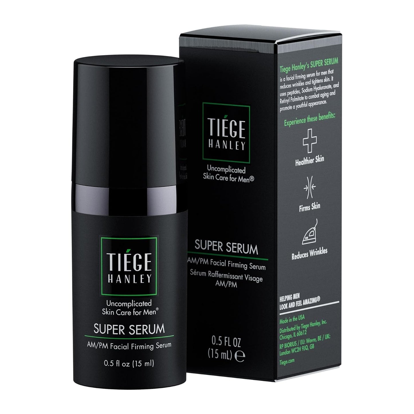 Tiege Hanley Anti-Aging Face Serum for Men, Super Serum, 0.5 Fl Oz | Men's Skin Care, With Peptides, Retinyl Palmitate & Sodium Hyaluronate, Helps Firm Skin & Reduce Fine Lines