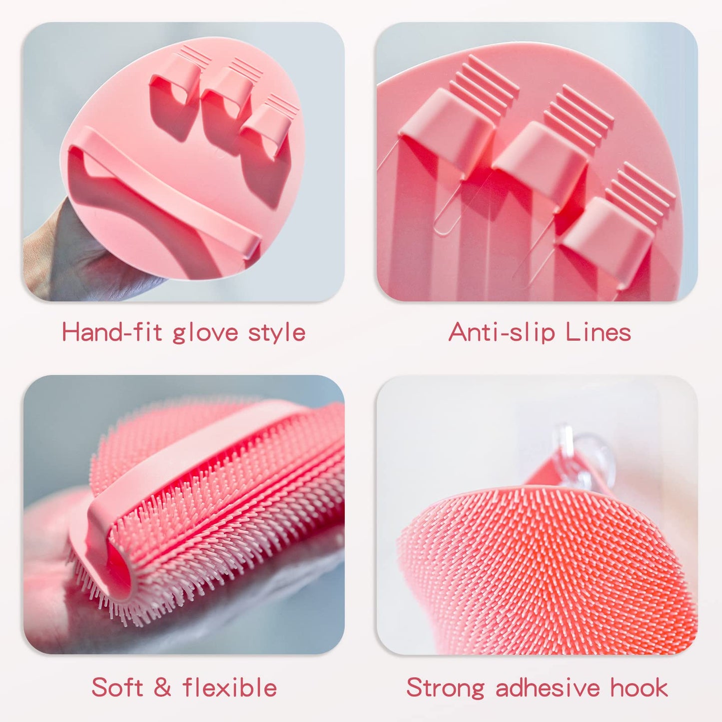 Manmihealth Silicone Back Scrubber(Thick Bristles) & Soft Bath Glove Set, Super-Exfoliating Body Scrubber & Super-Lathering Shower Brush Combination, with a Free Hook.(Black)