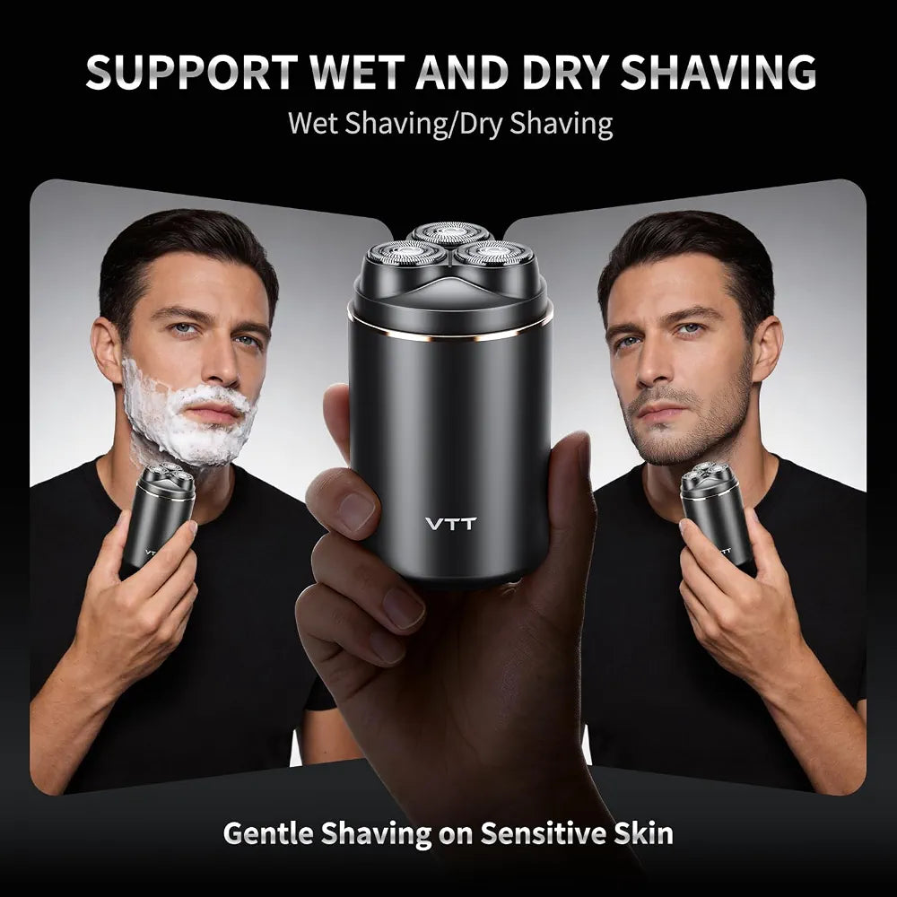 VTT Electric Razor for Men: 3-Head Cordless Wet & Dry Shaver with IPX6 Waterproofing and USB Rechargeable Travel Design