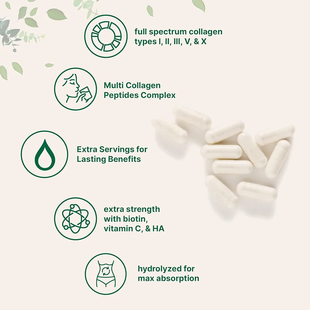 Micro Ingredients Multi Collagen Pills for Women & Men, 240 Capsules | Type I, II, III, V, X | Hydrolyzed Protein Peptides with Biotin, Hyaluronic Acid, & Vitamin C Complex | Keto & Paleo Friendly