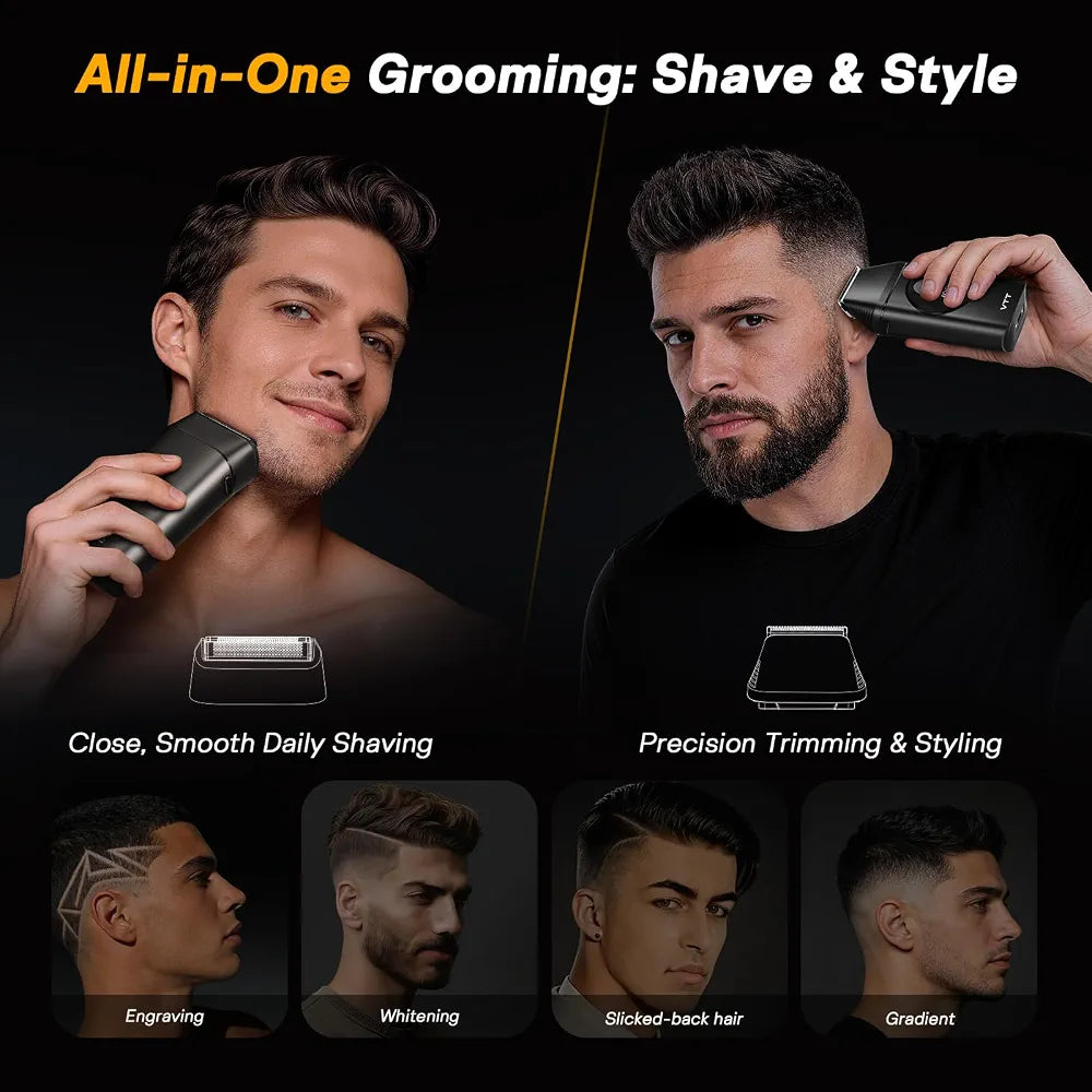 VTT 2-in-1 Electric Foil Shaver and Beard Trimmer - Waterproof Wet/Dry Grooming Kit with Titanium Blades and LED Display