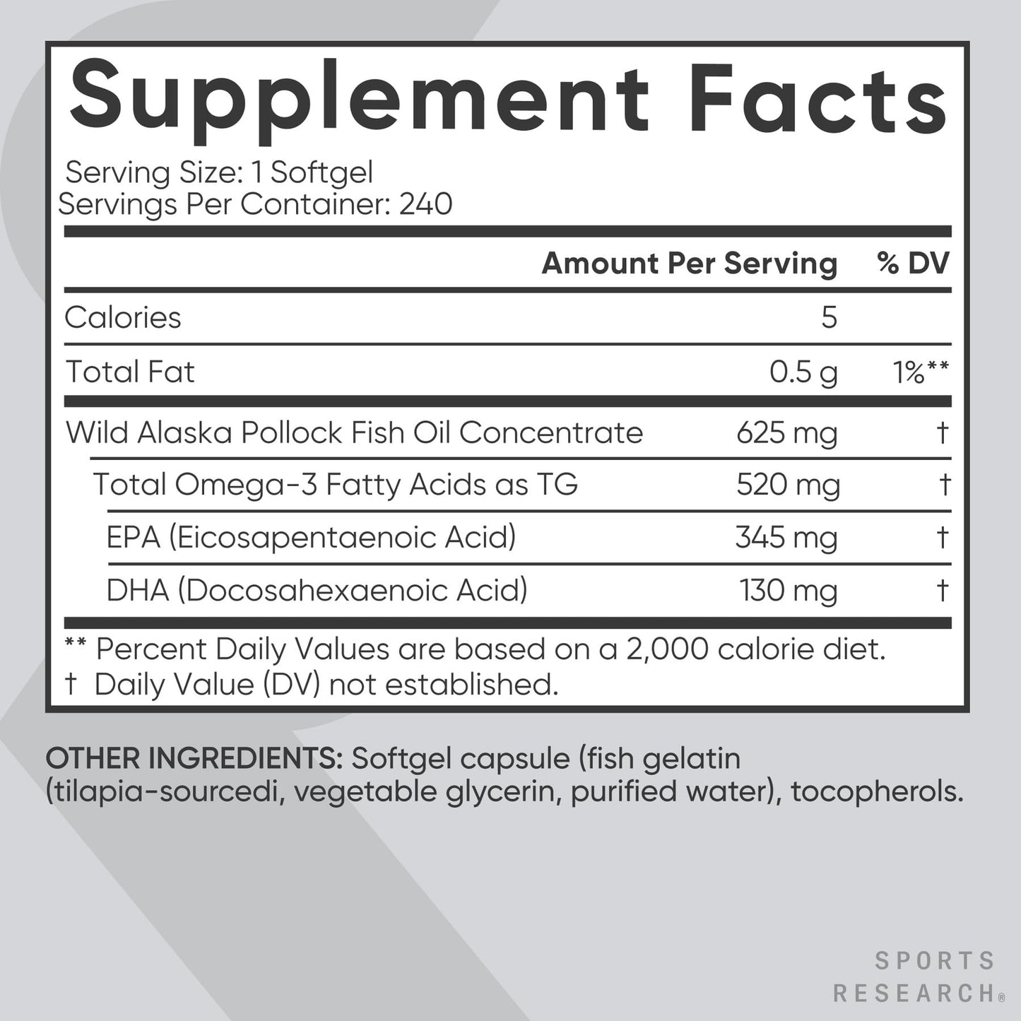 Sports Research® Omega-3 Fish Oil 1250mg from Wild Alaska Pollock, 30 Count | Always Fresh Never Fishy | 690mg EPA 260mg DHA per Softgel · Heart & Brain Health* · MSC Certified Sustainable - 30 Servings