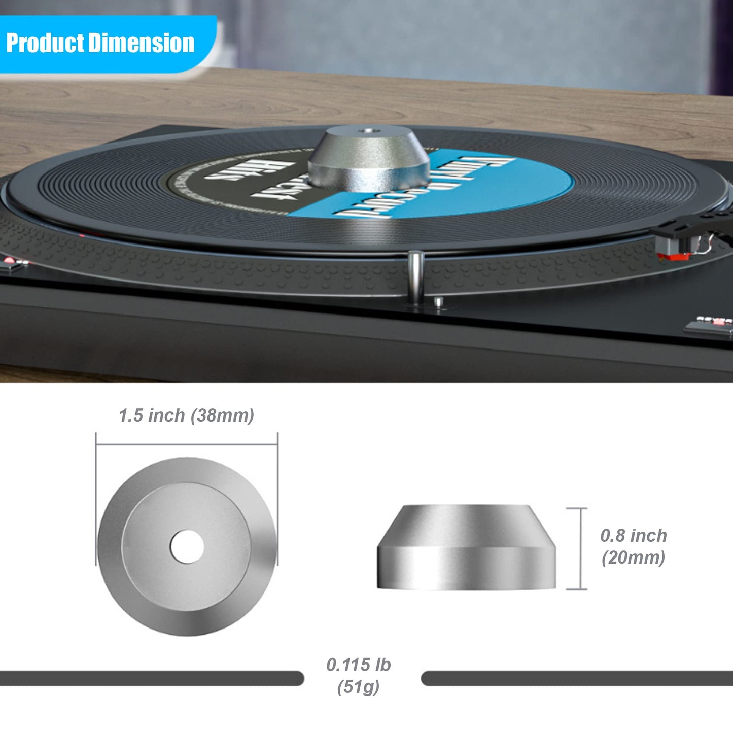 45 RPM Record Adapter Durable Solid Aluminum Dome Center Adapter for 7 Inch Vinyl Record (51G, Black)
