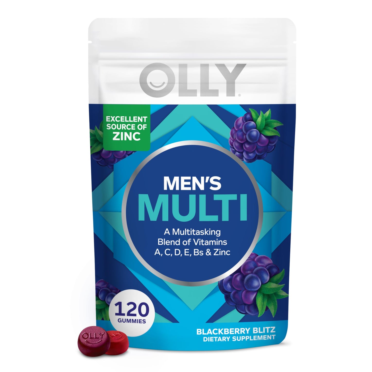 OLLY Men's Multivitamin Gummy, Vitamins A, C, D, E, B, Zinc, Blackberry Flavor, 45 Day Supply - 90 Count