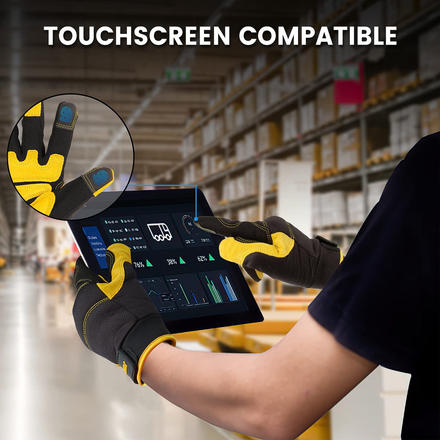 Safety Work Gloves, Men's Utility Mechanic Working Gloves for All Purpose, Touchscreen Compatible, Flexible Breathable Fit, Knuckles & Palm (M)
