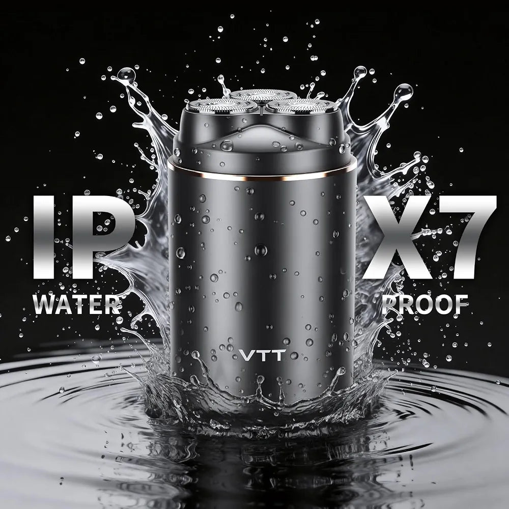 VTT Electric Razor for Men: 3-Head Cordless Wet & Dry Shaver with IPX6 Waterproofing and USB Rechargeable Travel Design