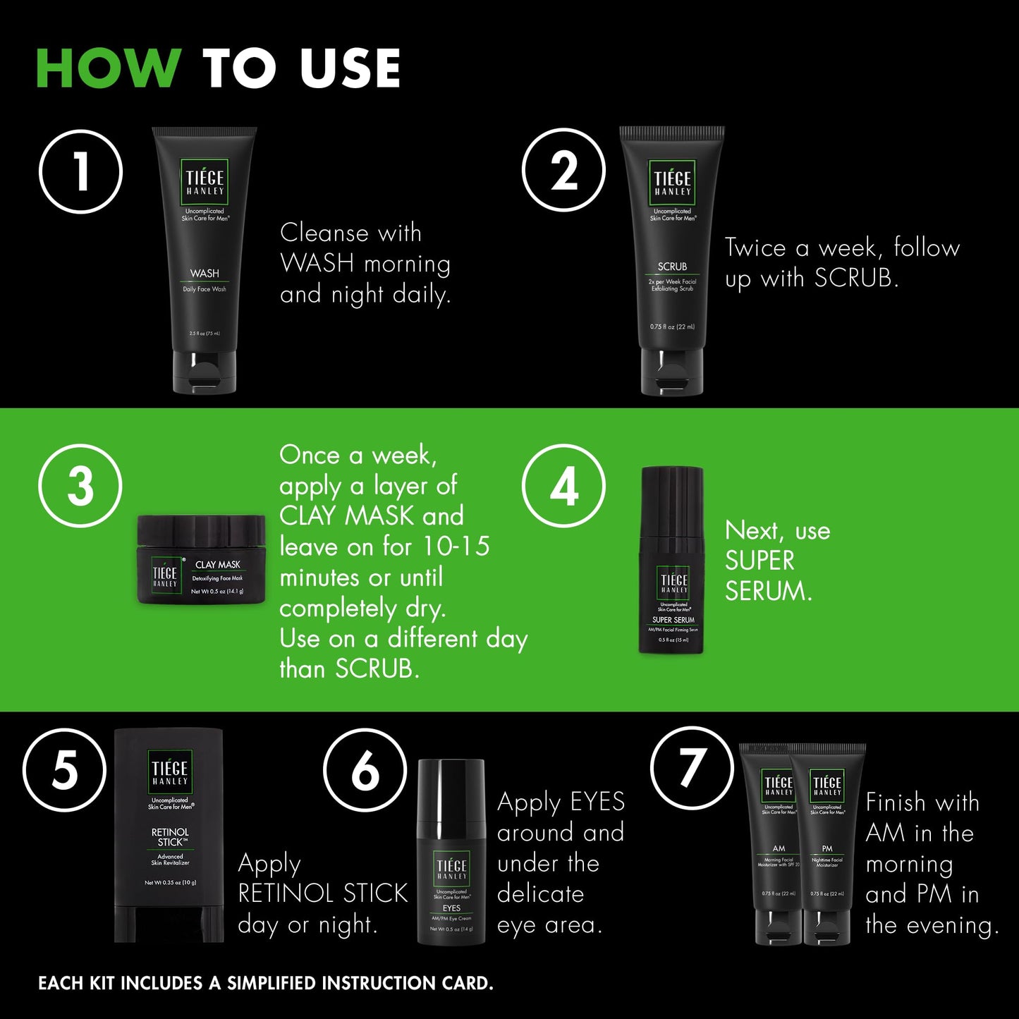Tiege Hanley Essential Men's Skin Care Set, 30-Day, 4 Piece Kit | Level 1 Essential Routine, Daily Face Wash, Facial Scrub, AM SPF & PM Moisturizers