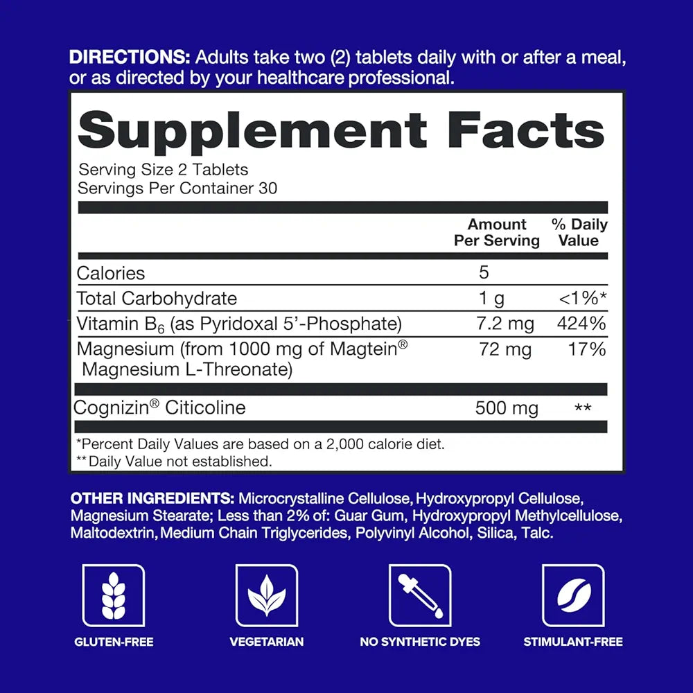 Qunol Brain Health Memory Plus with B6, Magnesium L-Threonate & Citicoline, Clinically Tested Ingredients to Improve Memory, Focus, Attention and Productivity, 60 Count 