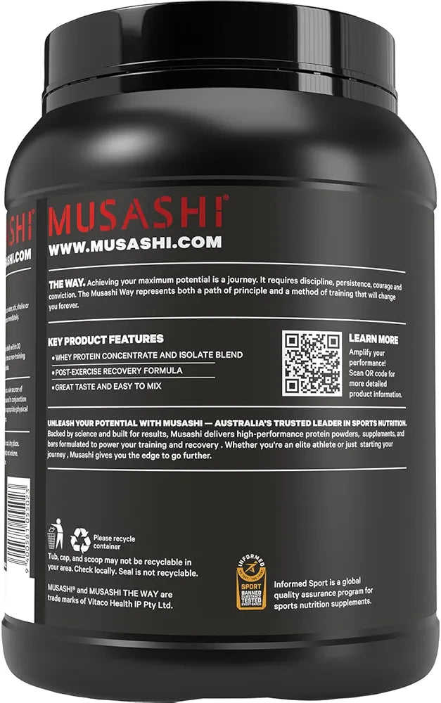 Musashi Whey Protein Powder, Vanilla, 900g , WPC & WPI Blend, 25g Protein, 130 Calories per Serving