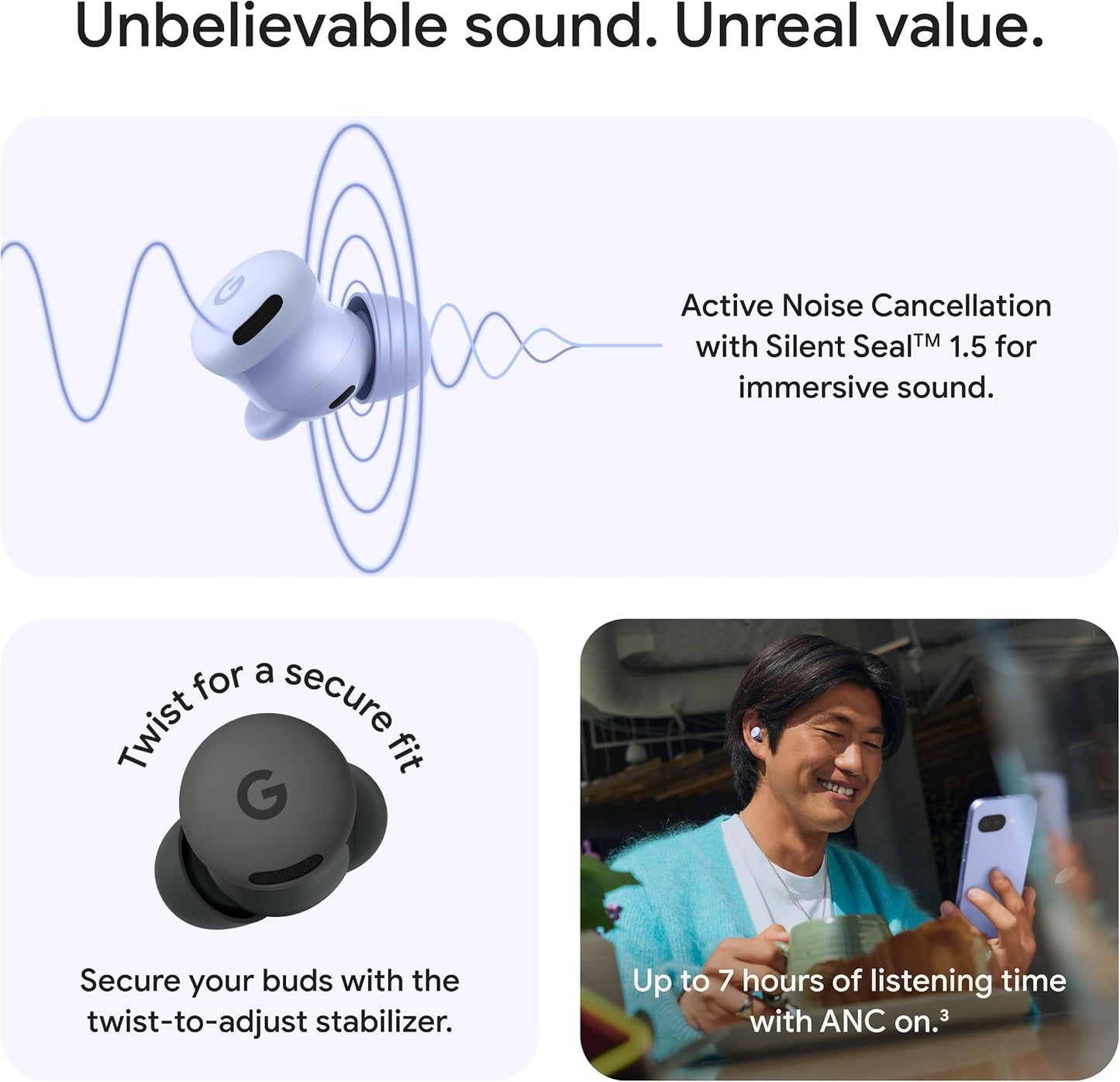 Google Pixel Buds 2a - Wireless Bluetooth Earbuds - Hazel | Active Noise Cancellation, transparency mode, comfortable fit, 20-hour battery, water resistant, help from Gemini