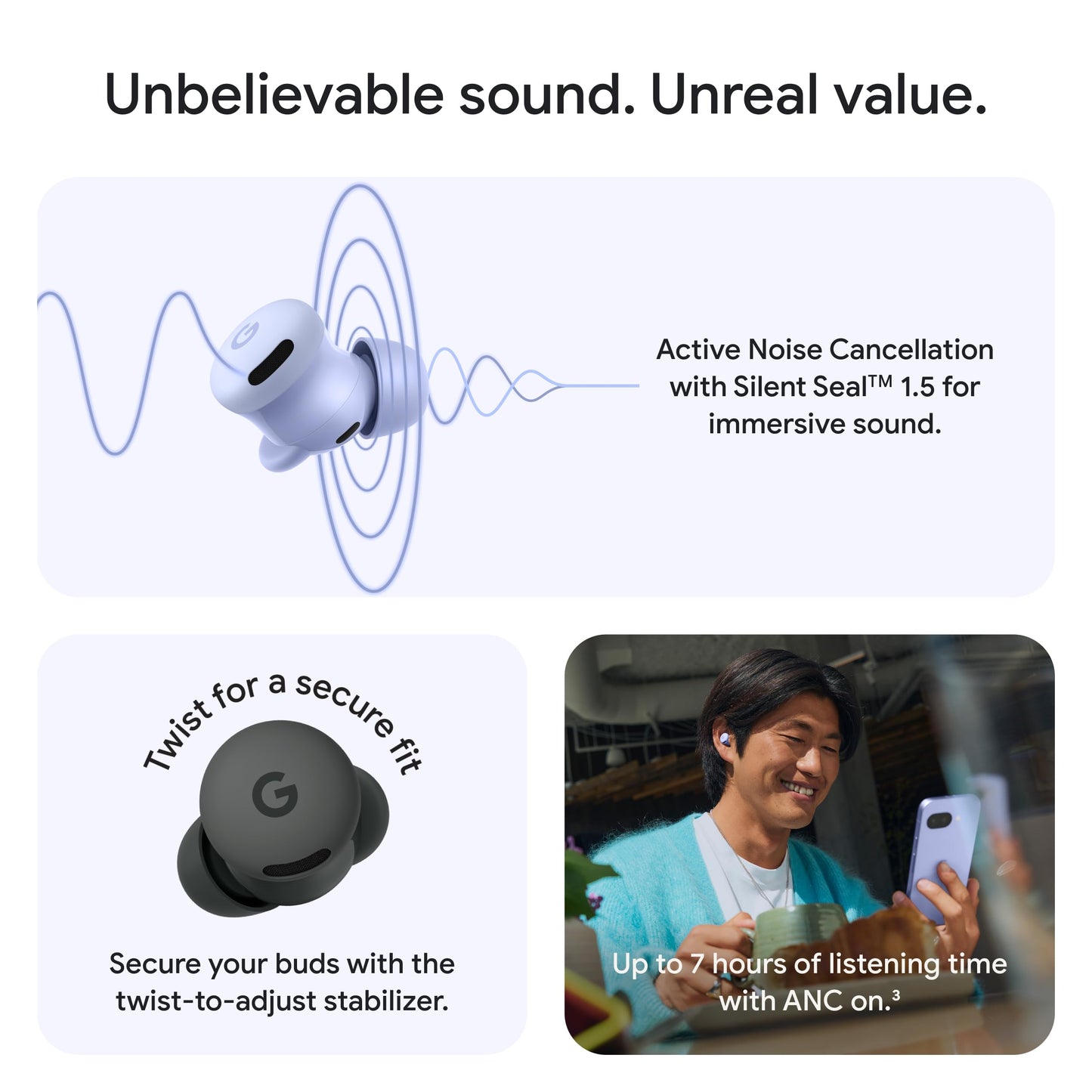 Google Pixel Buds 2a - Wireless Bluetooth Earbuds - Hazel | Active Noise Cancellation, transparency mode, comfortable fit, 20-hour battery, water resistant, help from Gemini