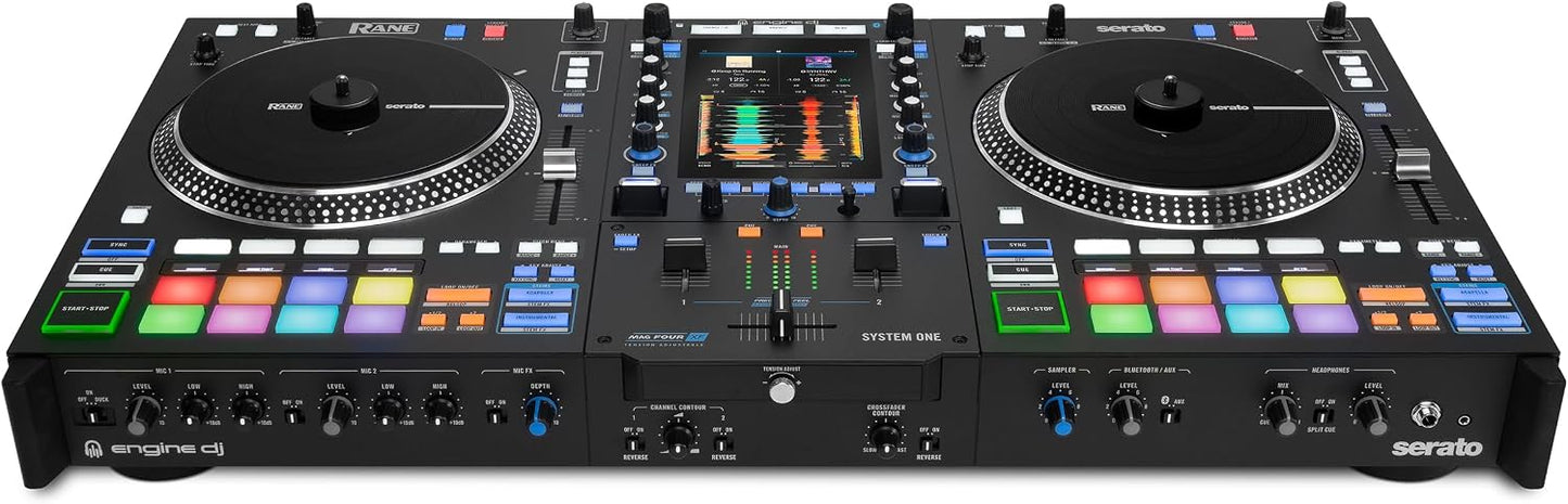 RANE SYSTEM ONE All-in-One Standalone Motorized DJ Controller with Engine DJ OS, Seamless Mixing on 2 Decks, Stems FX, Serato DJ Pro, XLR Outputs