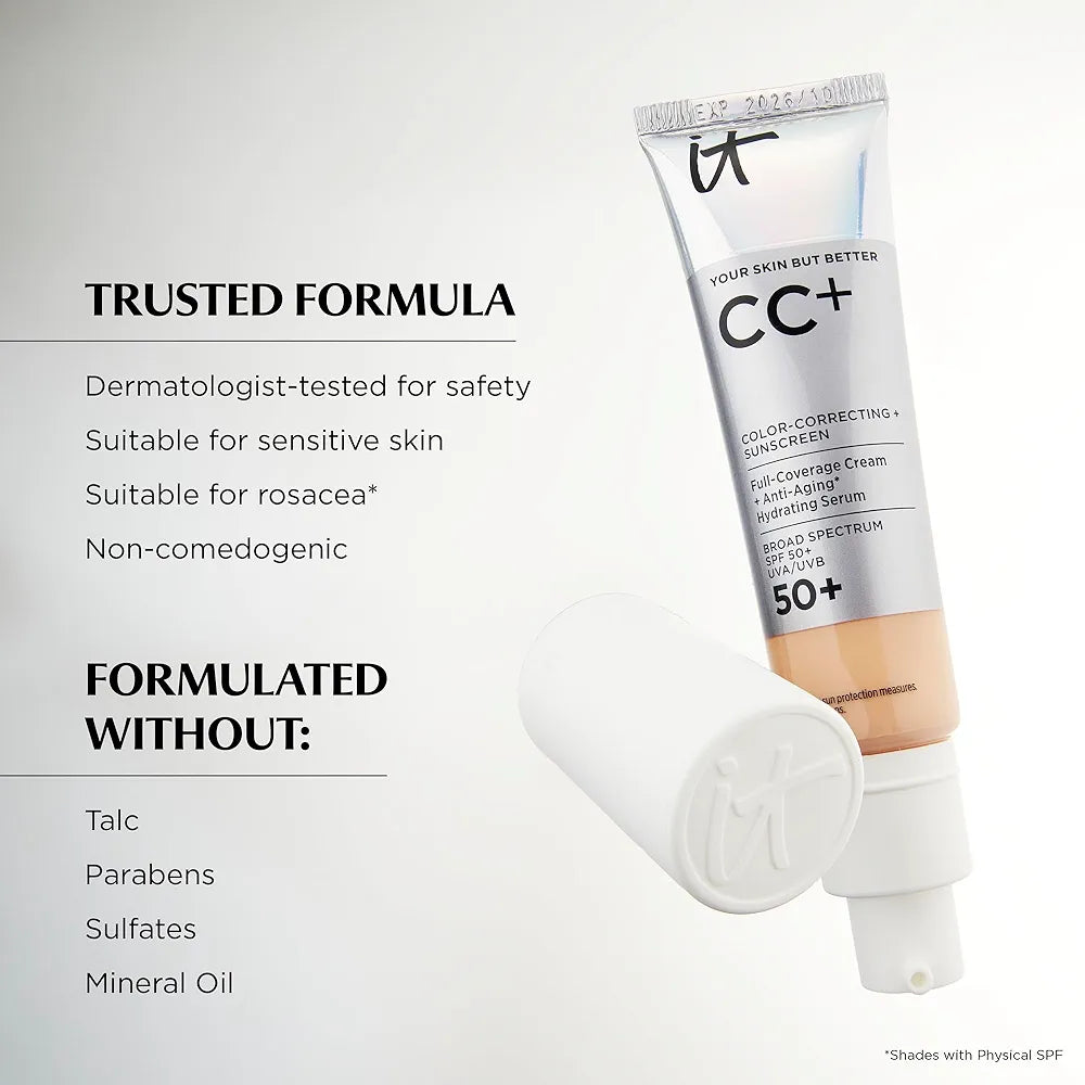 IT Cosmetics CC+ Cream Full Coverage Foundation with SPF 50+, Color Correcting Serum, and Anti-Aging Benefits