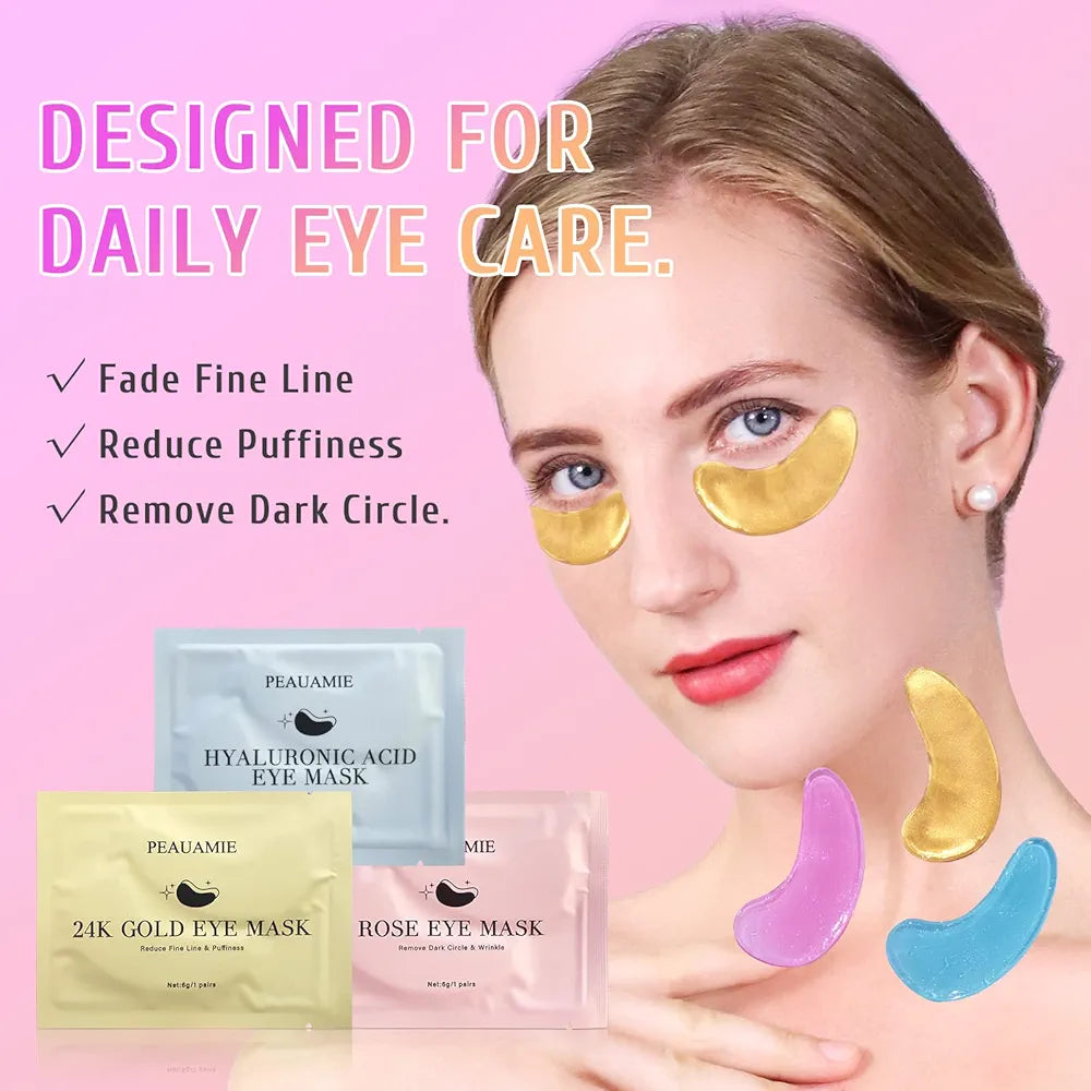 PEAUAMIE 24K Gold and Hyaluronic Acid Under Eye Patches for Dark Circles, Puffiness, and Wrinkles - 30 Pairs