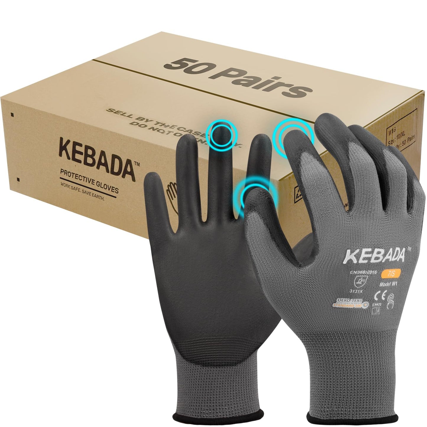 W1 Safety Work Gloves for Men & Women, Touchscreen, PU Coated | 12 Pairs, Gray, Breathable Seamless Knit, Lightweight, Secure Grip. Ideal for Warehouse, Construction, Gardening & Mechanics