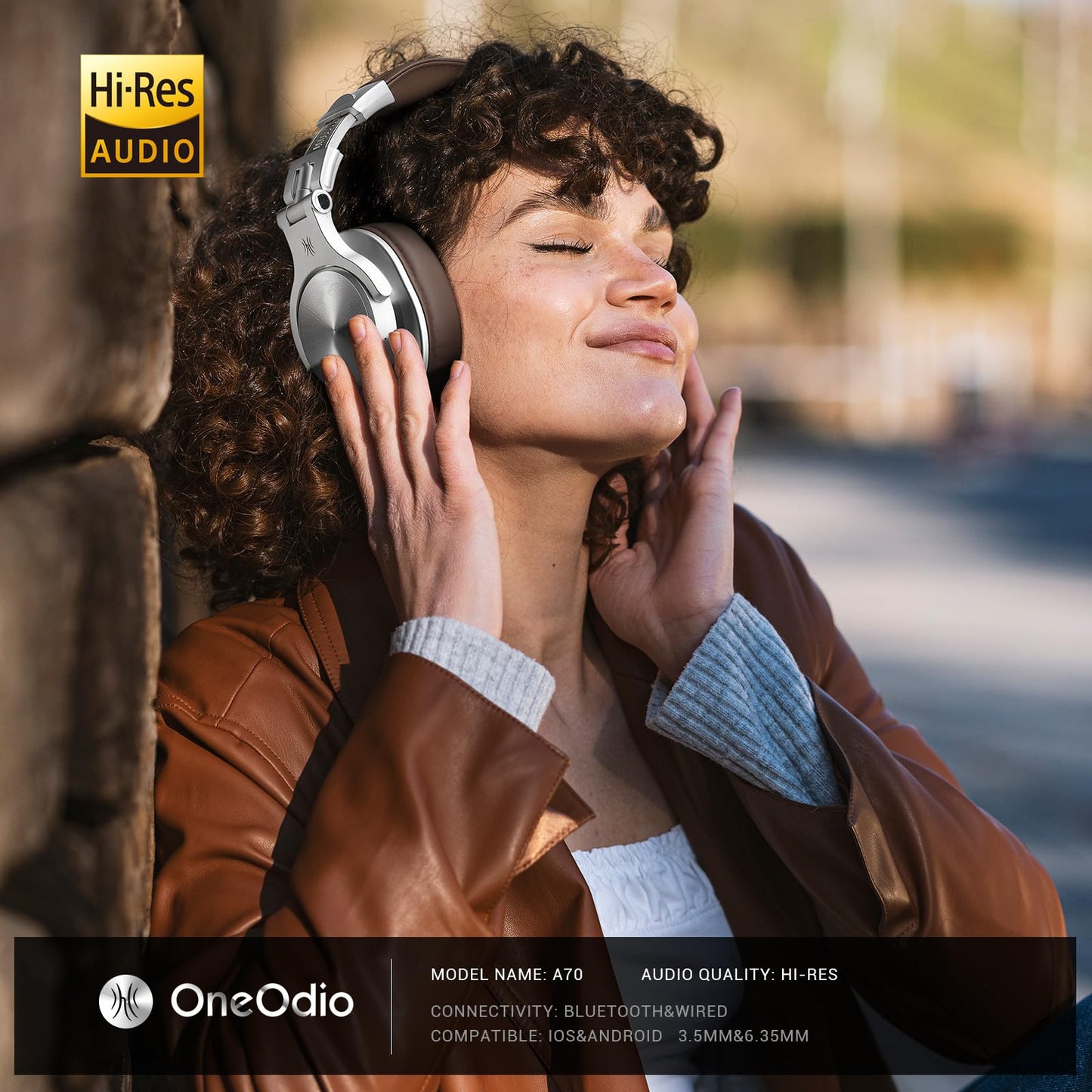 OneOdio A70 Bluetooth Over-Ear Headphones, Hi-Res Wired DJ Studio - Black | Wireless over-ear headphones with 72H playtime, 3.5mm/6.35mm wired jacks for studio monitoring, mixing, guitar, amp and PC