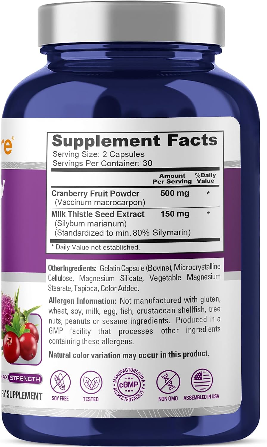 NusaPure Liver & Kidney Support with Cranberry Fruit & Milk Thistle Extract 650 mg 60 Capsules Non-GMO Soyfree Dietary Supplement