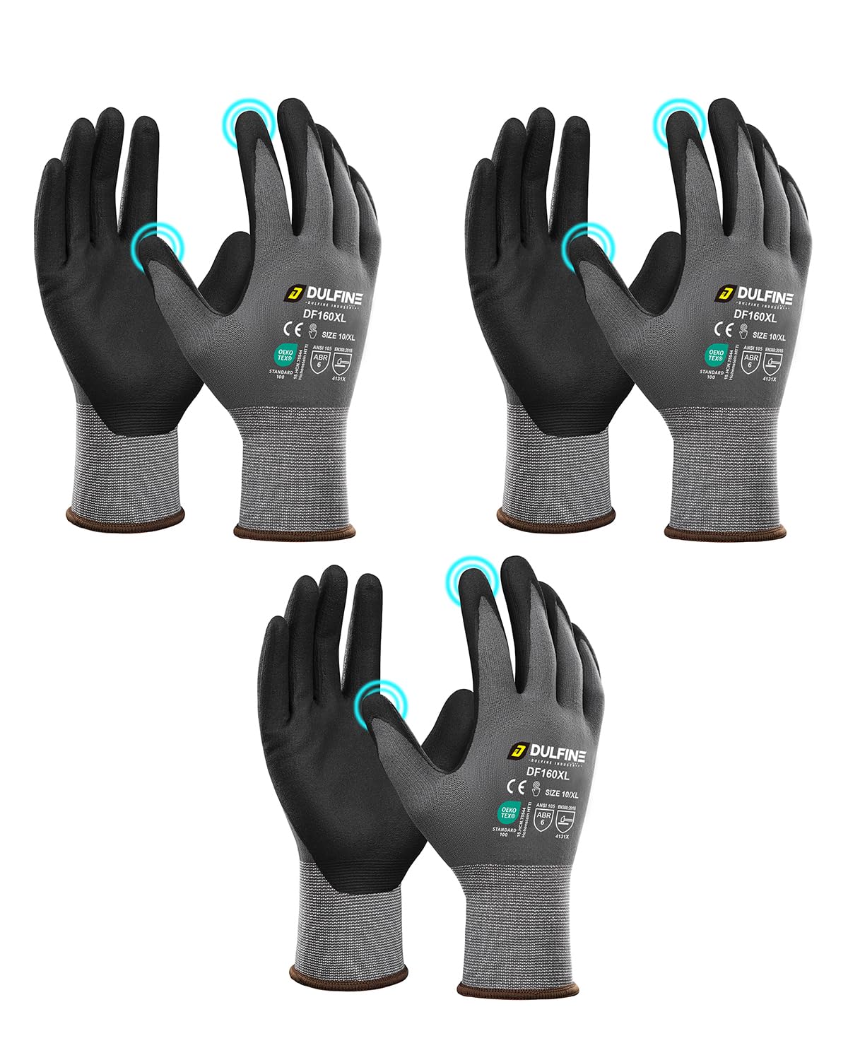 DULFINE MicroFoam Nitrile Coated 3/12/36 Pairs Work Gloves for Men & Women | Strong Grip, Touchscreen, Seamless Nylon Knit, Ideal for General Purpose, Automotive, Home Improvement, Painting