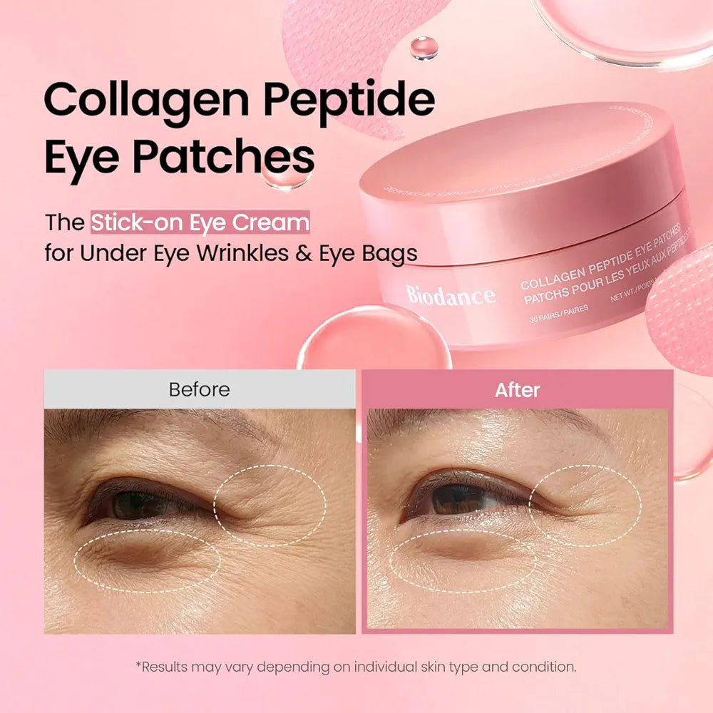 BIODANCE Collagen Peptide Eye Patches, Anti Wrinkle & Smile Line Patches for Face, Under Eye Mask for Fine Lines & Eye Bags, Travel Essentials & Self Care Gifts for Women, Korean Skin Care 