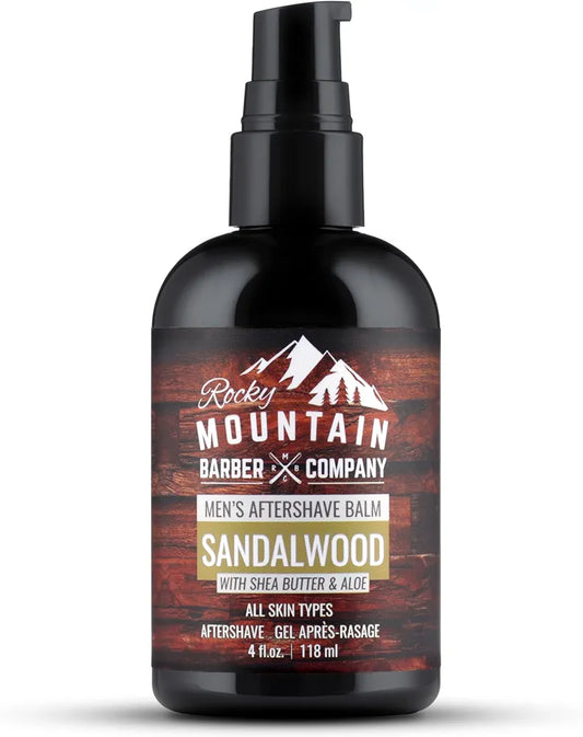 Rocky Mountain Barber Company Sandalwood Aftershave Balm for Men - Moisturizing Shea & Coconut Oil Formula - 4 oz