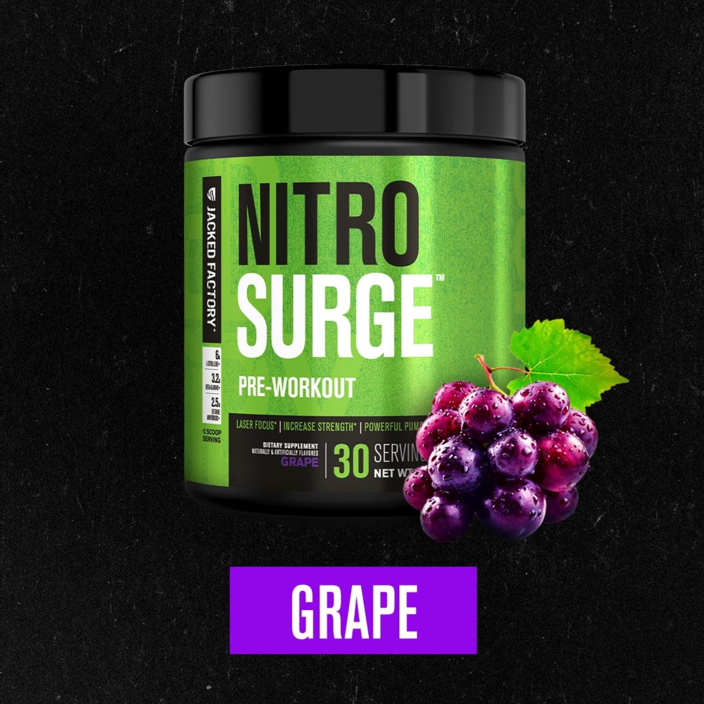 Jacked Factory NITROSURGE Pre Workout Supplement - Endless Energy, Instant Strength Gains, Clear Focus, Intense Pumps - NO Booster & Preworkout Powder with Beta Alanine - 30 Servings, Cherry Limeade